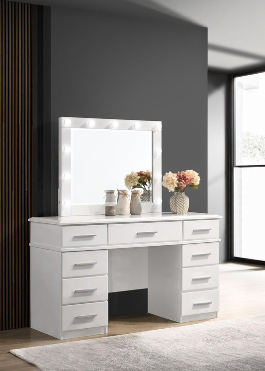 Felicity VANITY TABLE &amp; MIRROR in White High Gloss - Coaster Furniture