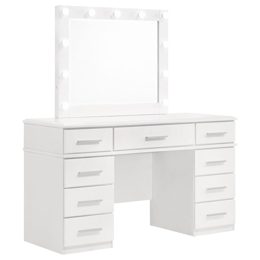 Felicity VANITY TABLE &amp; MIRROR in White High Gloss - Coaster Furniture