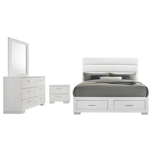 Felicity E King 4-Piece Set in White High Gloss - Coaster Furniture