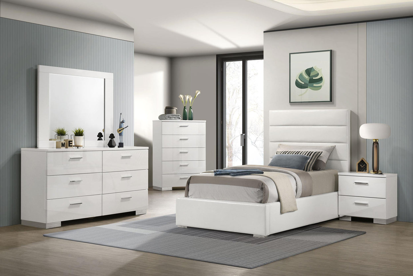 Felicity Twin Bed 5-Piece Set - White