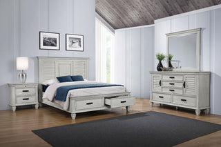 Franco Eastern King Bed 4-Piece Set in Distressed White - Coaster Furniture