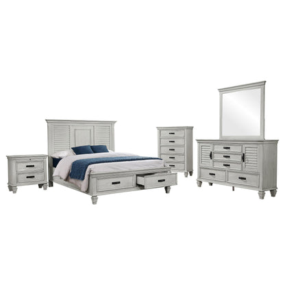 Franco Eastern King Bed 5-Piece Set in Distressed White - Coaster Furniture