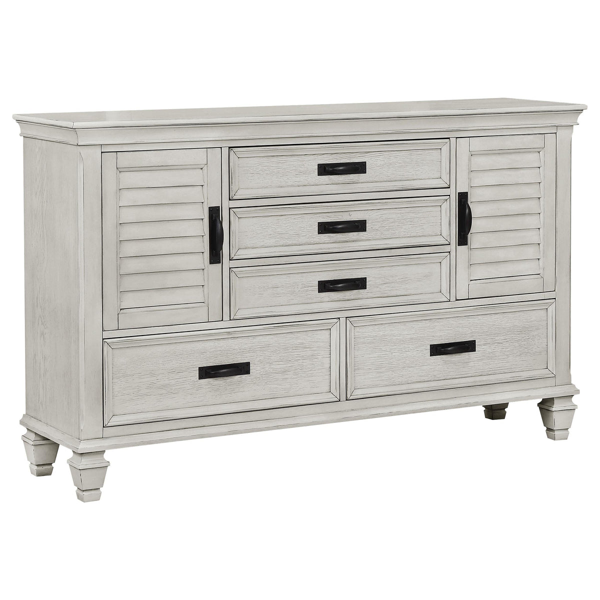 Franco Eastern King Bed 5-Piece Set in Distressed White - Coaster Furniture