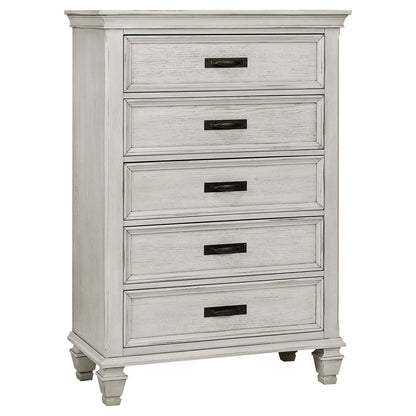 Franco Eastern King Bed 5-Piece Set in Distressed White - Coaster Furniture