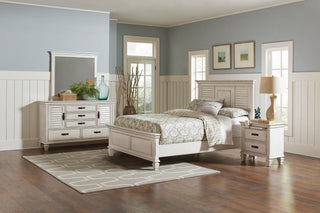 Franco Eastern King Bed 4-Piece Set in Distressed White - Coaster Furniture