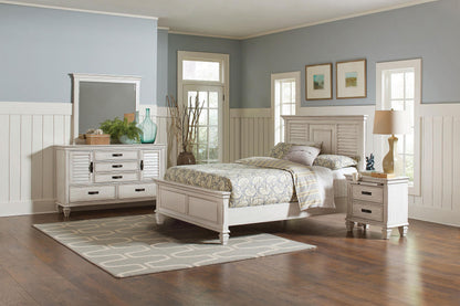 Franco Eastern King Bed 4-Piece Set in Distressed White - Coaster Furniture