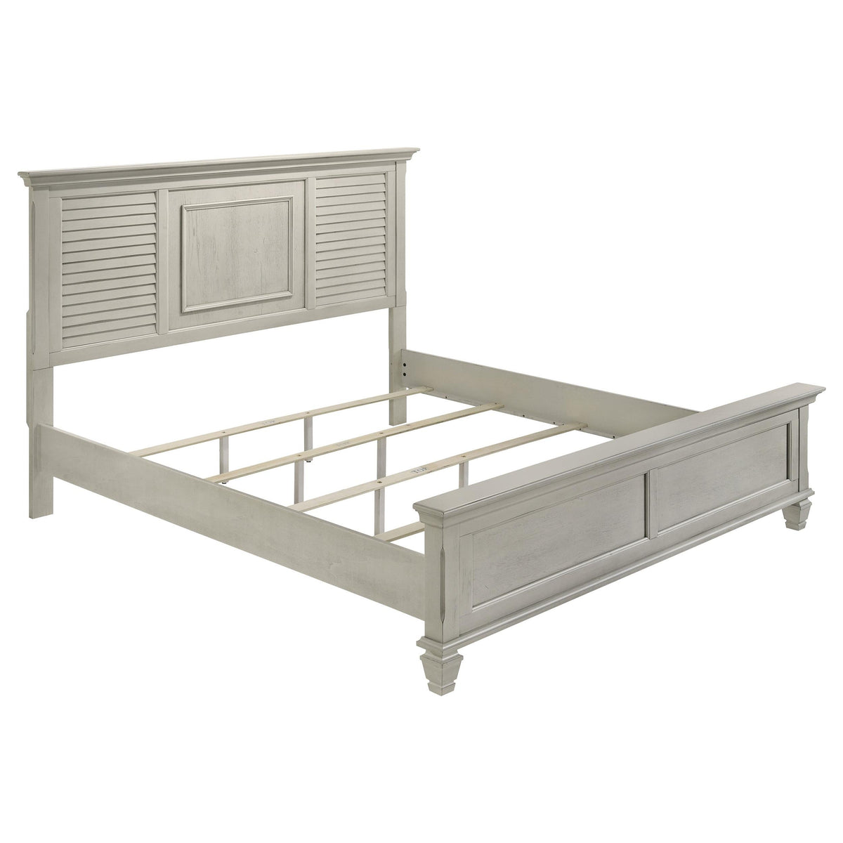 Franco Eastern King Bed 4-Piece Set in Distressed White - Coaster Furniture