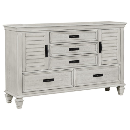Franco Eastern King Bed 4-Piece Set in Distressed White - Coaster Furniture