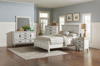 Franco Eastern King Bed 5-Piece Set in Distressed White - Coaster Furniture