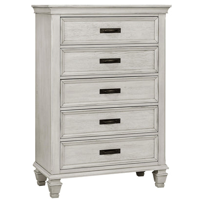 Franco Eastern King Bed 5-Piece Set in Distressed White - Coaster Furniture