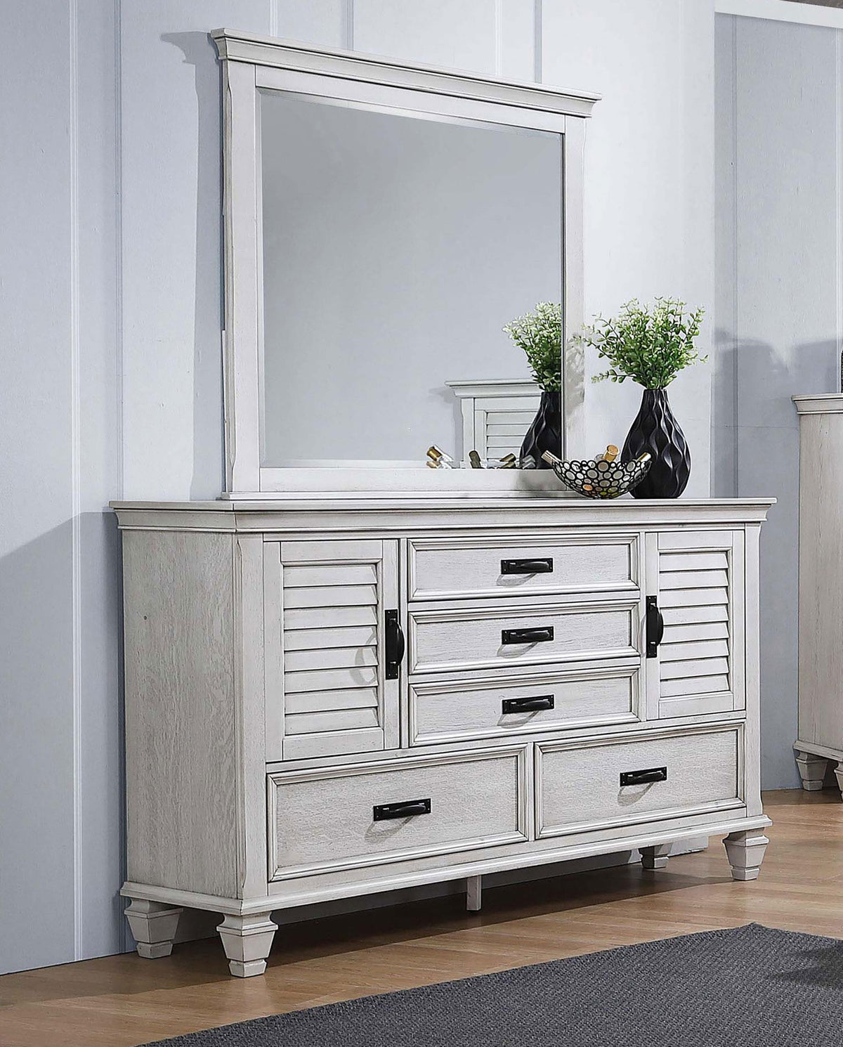 Franco Dresser With Mirror in Distressed White - Coaster Furniture