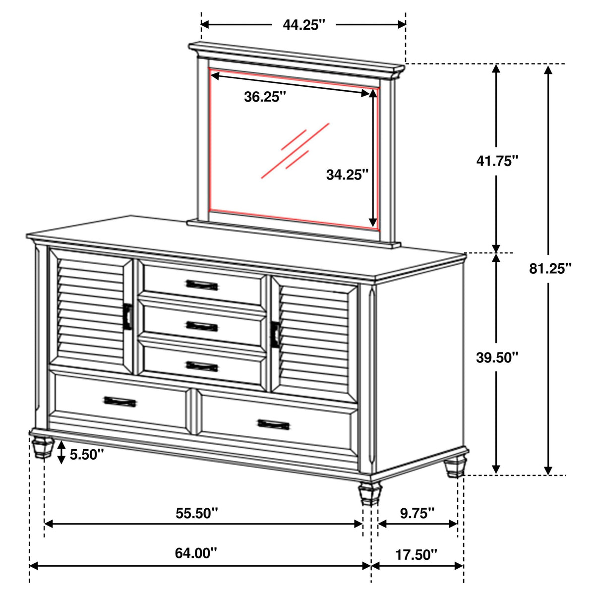 Franco Dresser With Mirror in Distressed White - Coaster Furniture