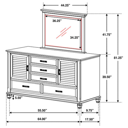 Franco Dresser With Mirror in Distressed White - Coaster Furniture