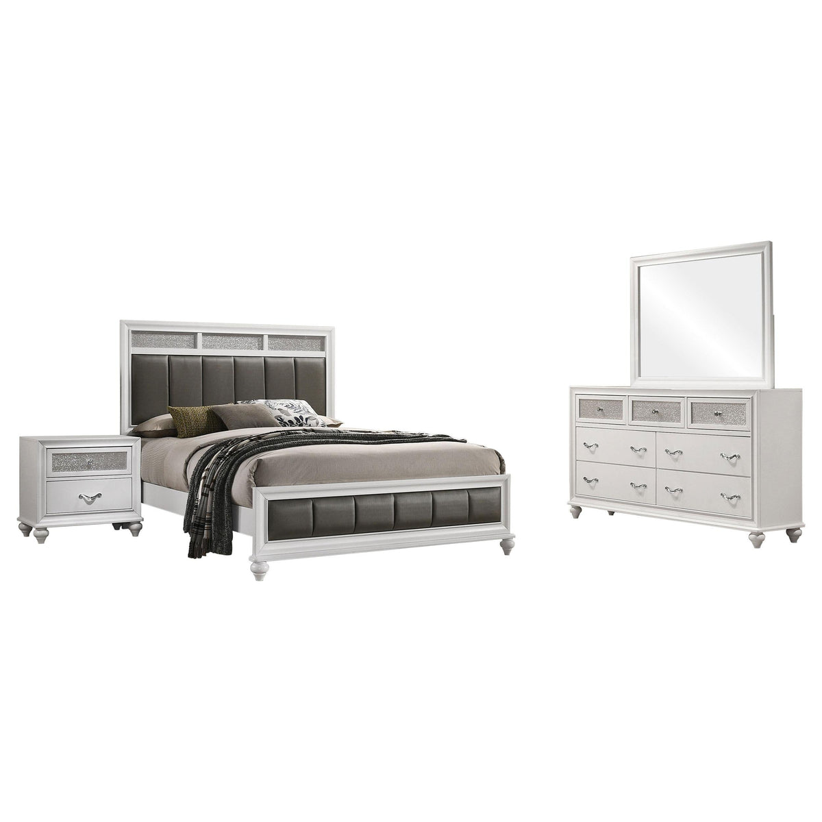 Barzini Eastern King Bed 4-Piece Set in White - Coaster Furniture