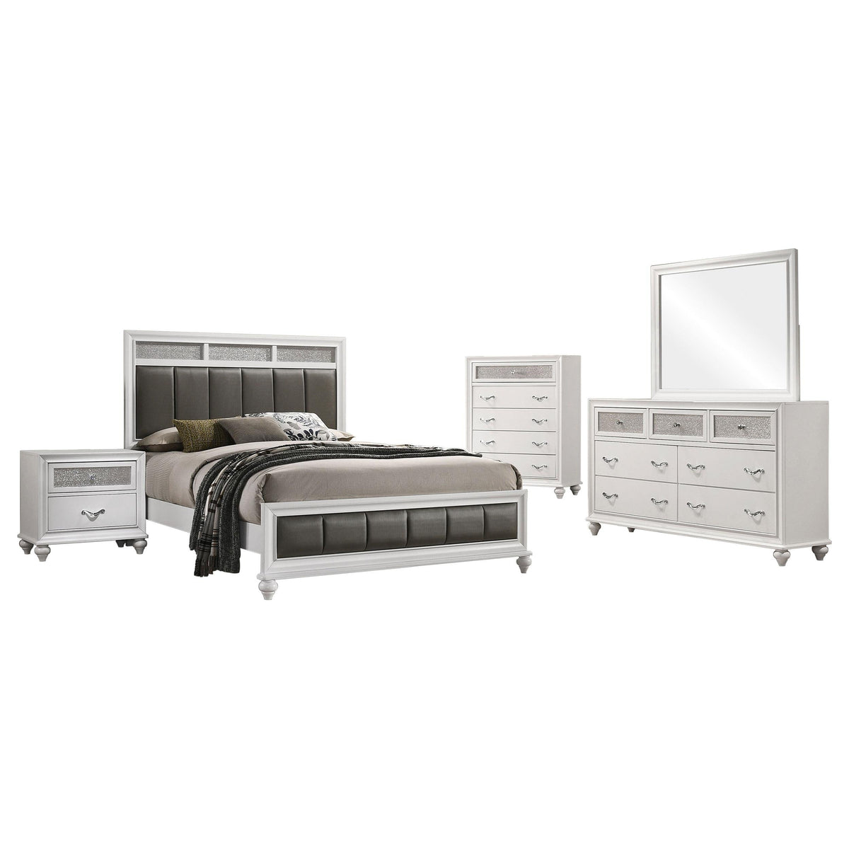 Barzini Eastern King Bed 5-Piece Set in White - Coaster Furniture