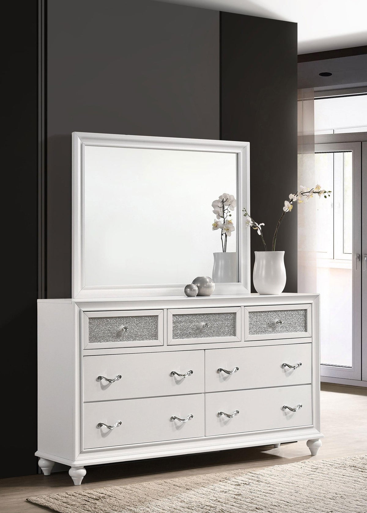 Barzini Dresser With Mirror in White - Coaster Furniture