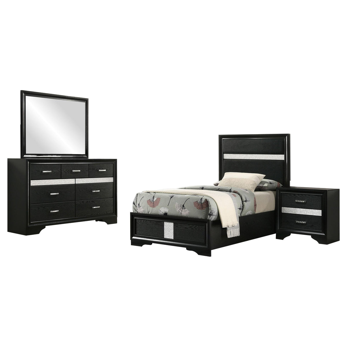Miranda Twin Bed 4-Piece Set in Black - Coaster Furniture