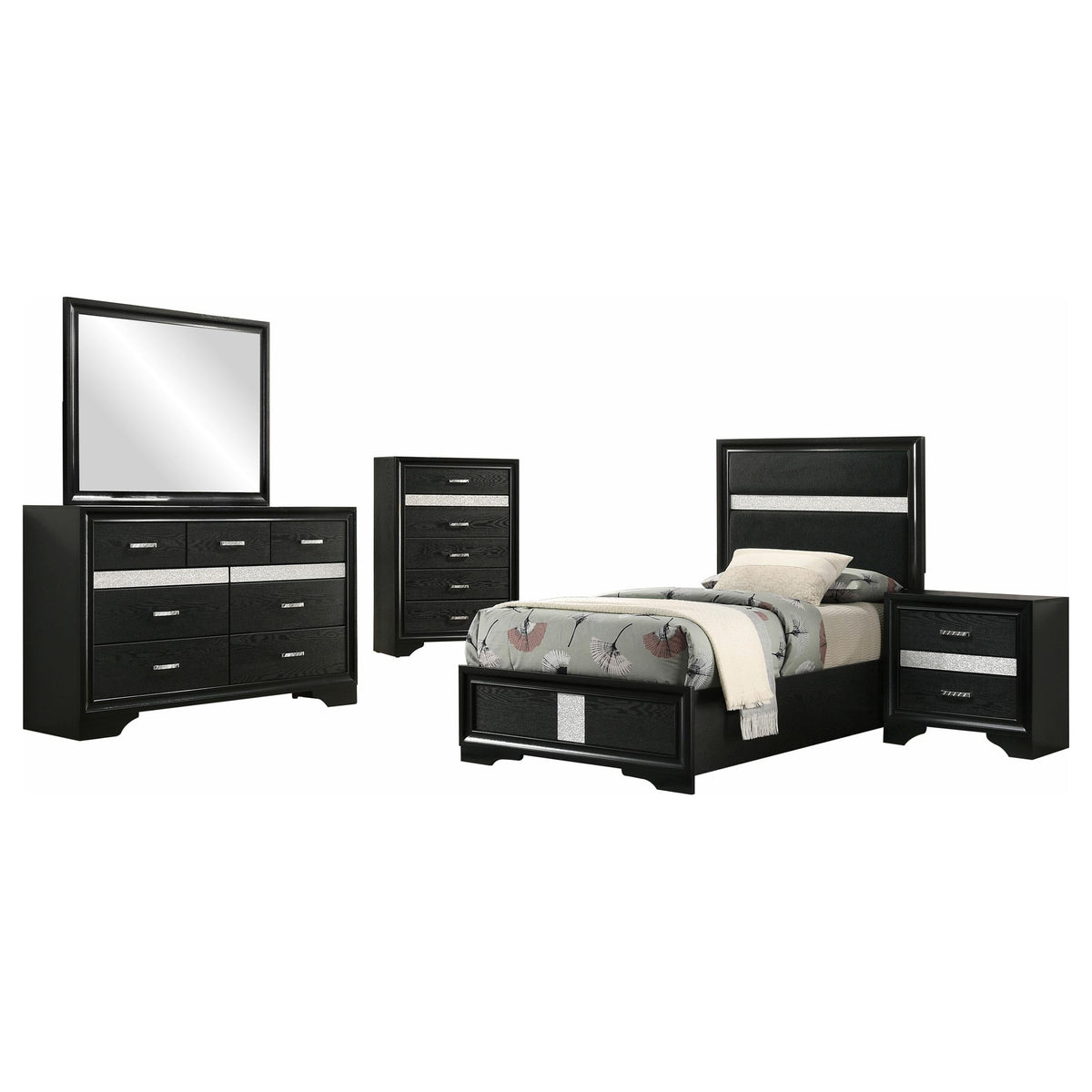 Miranda Twin Bed 5-Piece Set in Black - Coaster Furniture