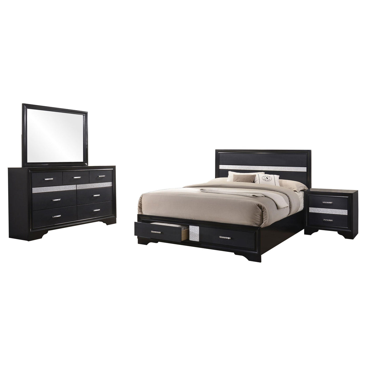 Miranda Queen Bed 4-Piece Set in Black - Coaster Furniture