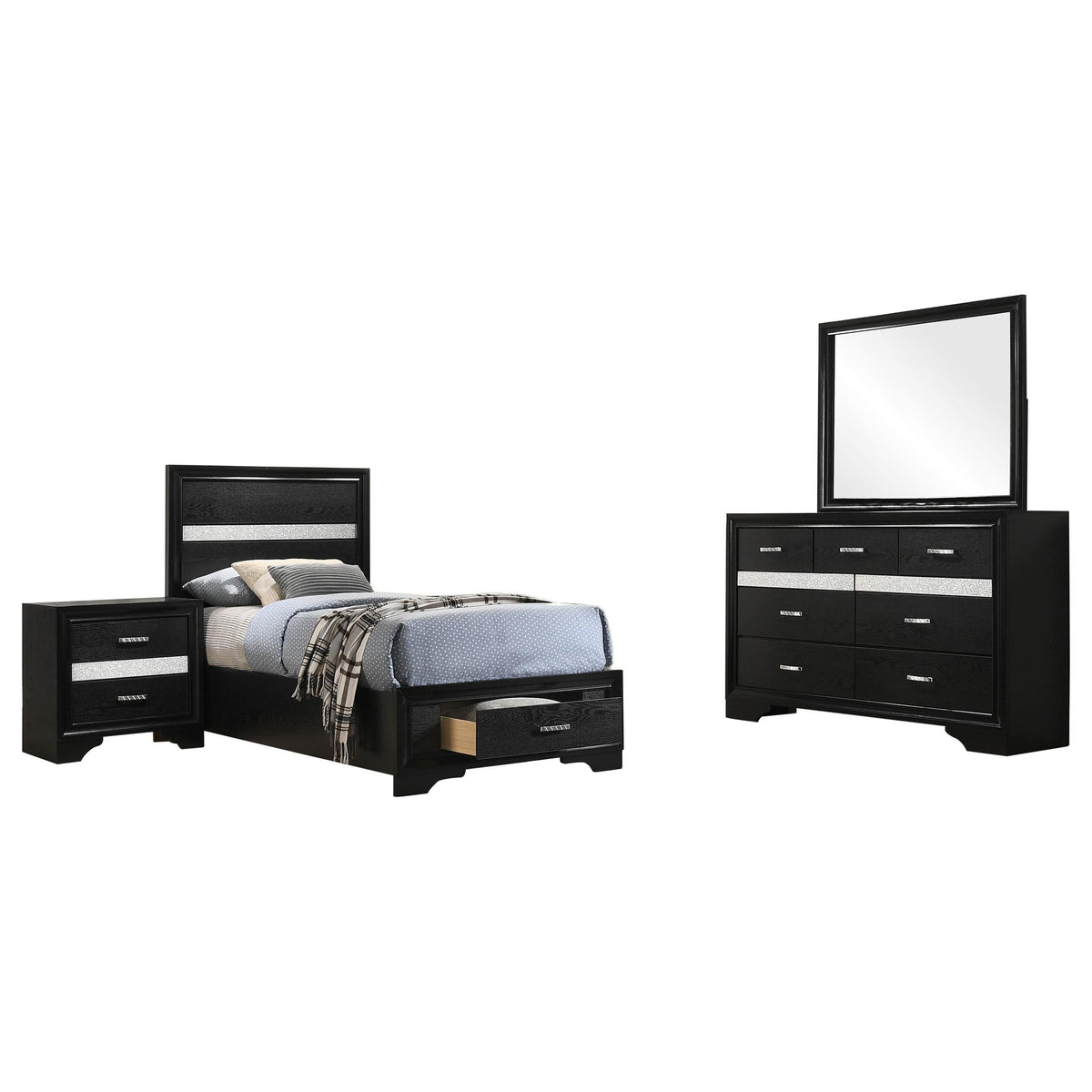 Miranda Twin Bed 4-Piece Set in Black - Coaster Furniture