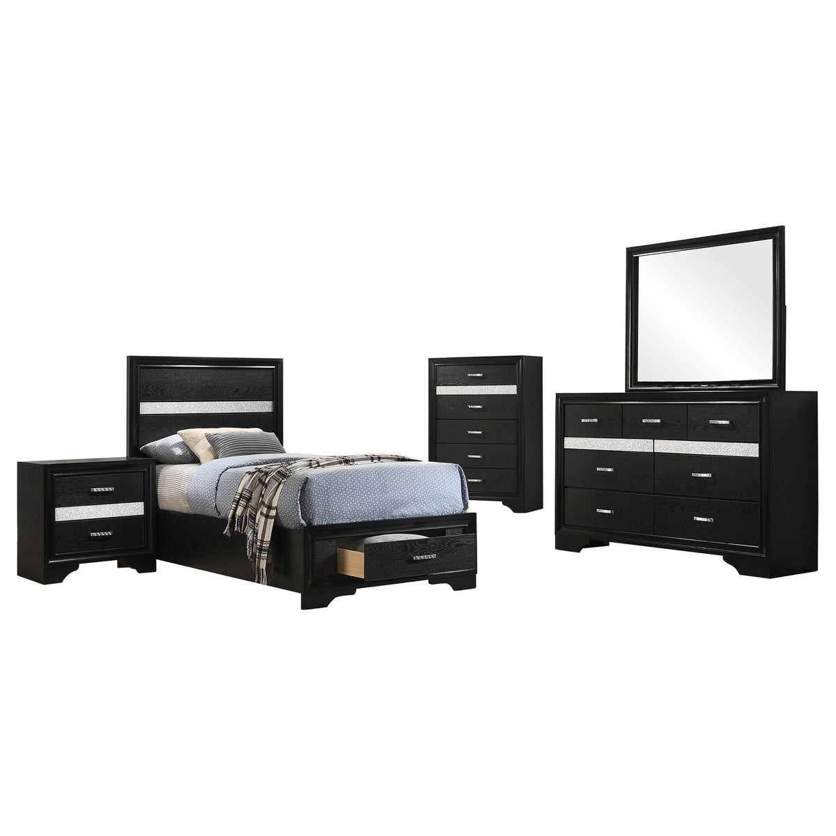 Miranda Twin Bed 5-Piece Set in Black - Coaster Furniture