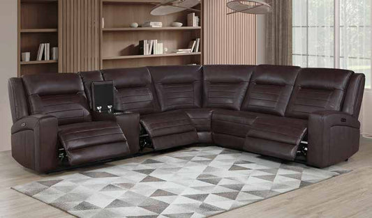 8712 Chestnut Brown 3 Power Recliner Sectional Living Room Set