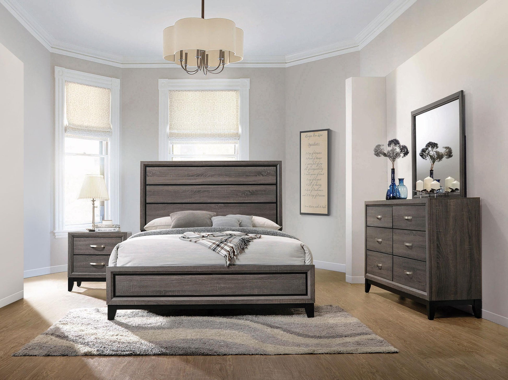 Watson Bed 4-Piece Set in Grey Oak