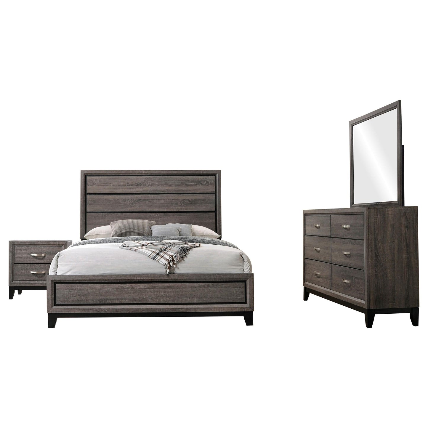 Watson Bed 4-Piece Set in Grey Oak
