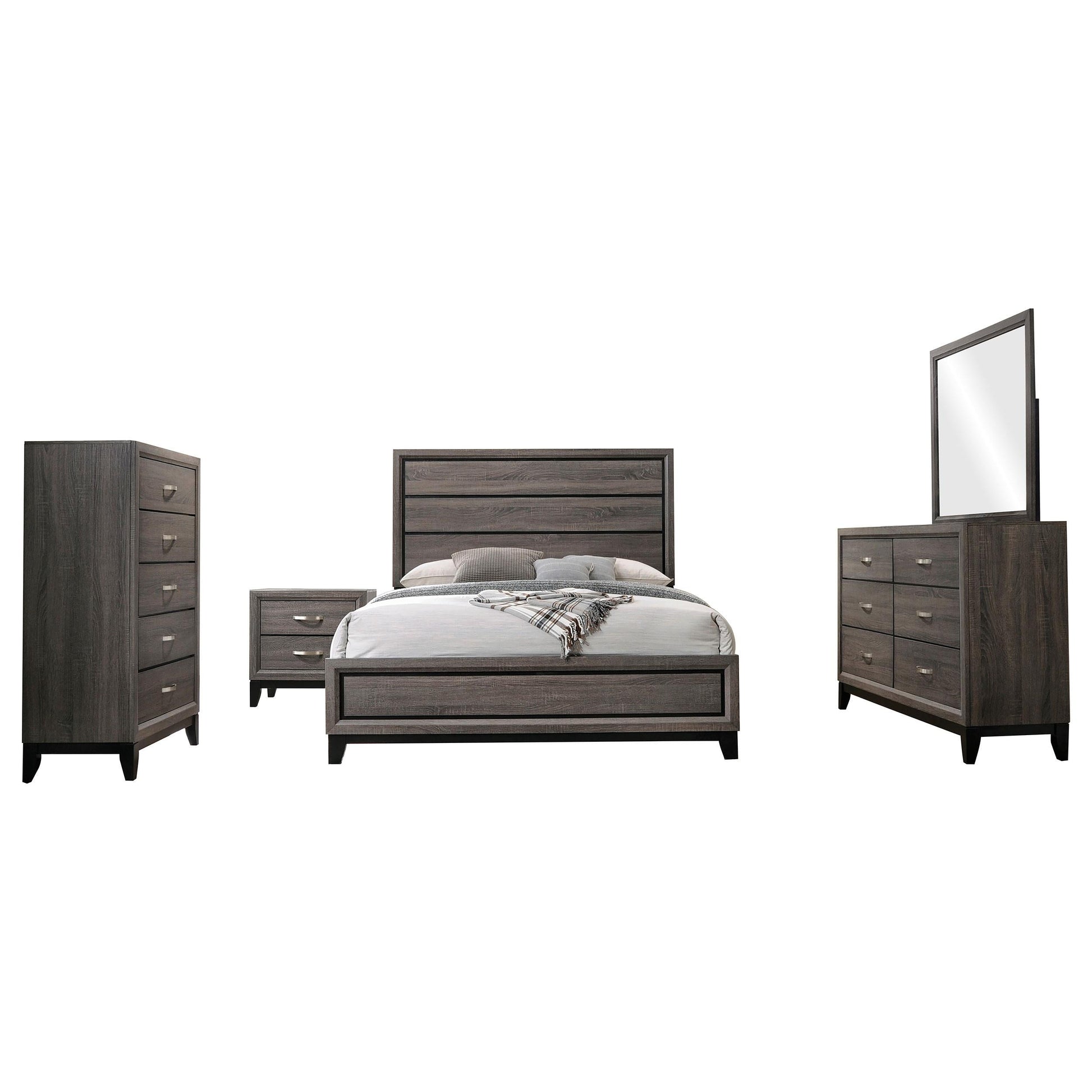 Watson Bed 5-Piece Set in Grey Oak