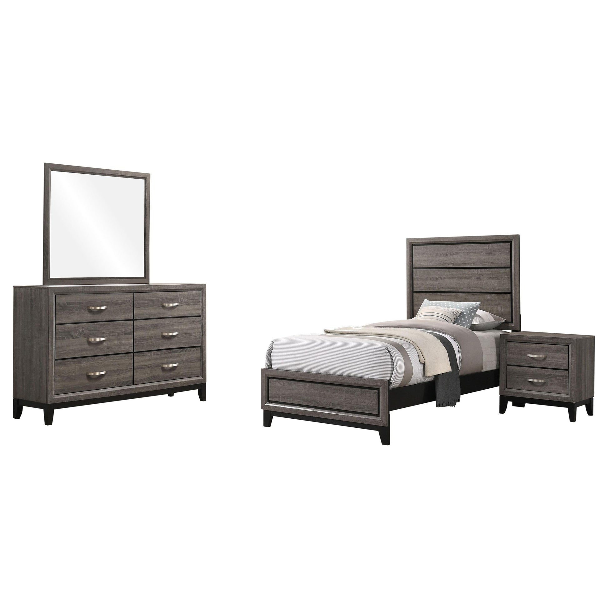 Watson Bed 4-Piece Set in Grey Oak