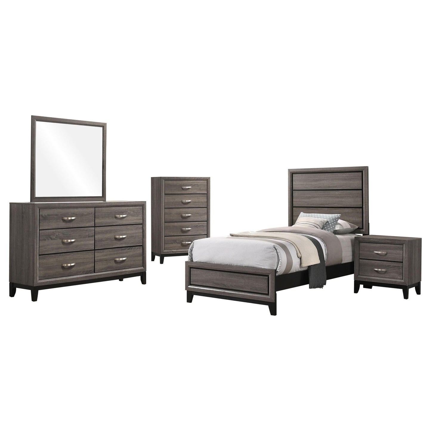 Watson Bed 5-Piece Set in Grey Oak