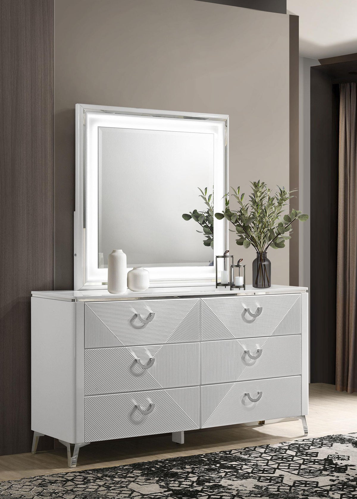 Cassia Dresser With Mirror in White High Gloss - Coaster Furniture