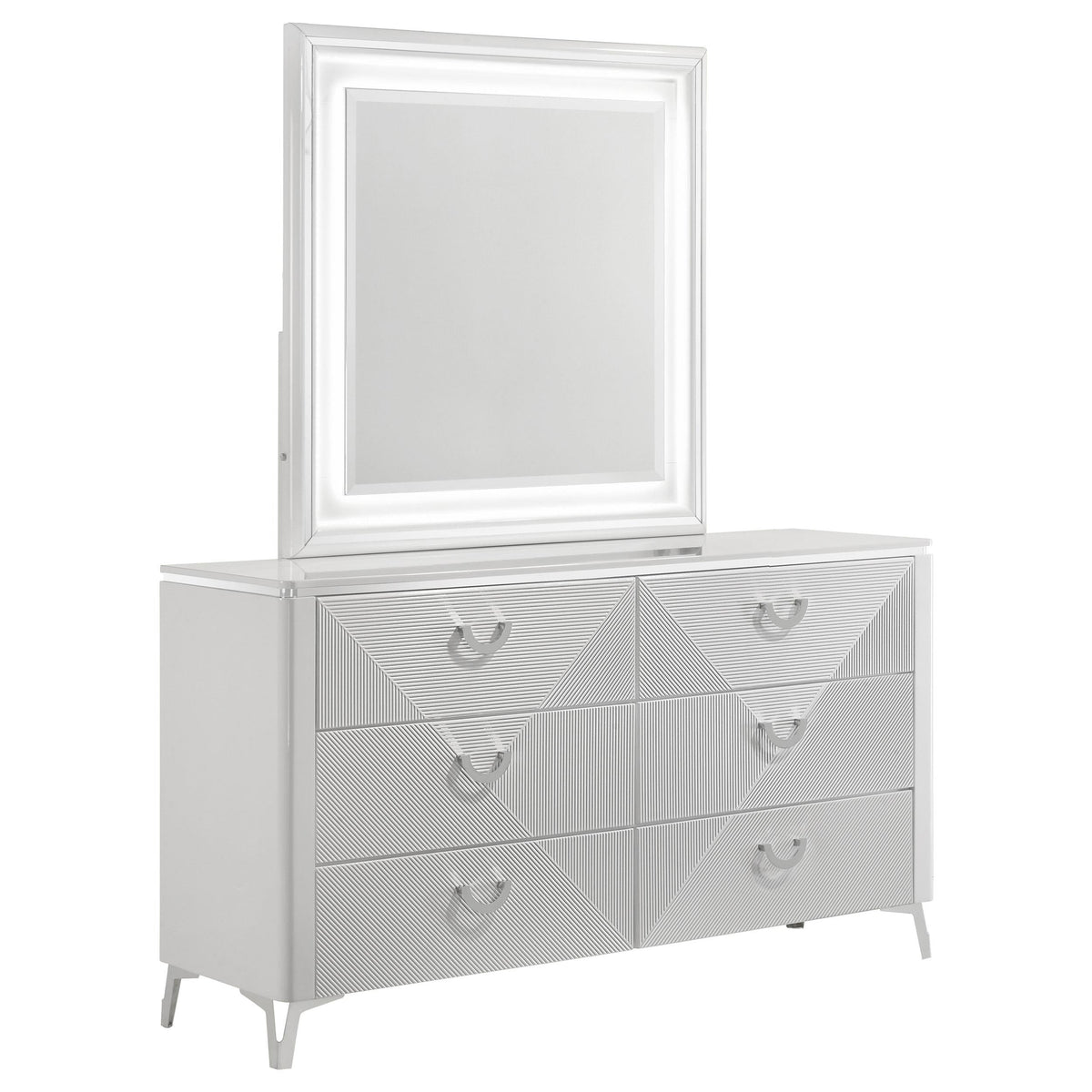 Cassia Dresser With Mirror in White High Gloss - Coaster Furniture