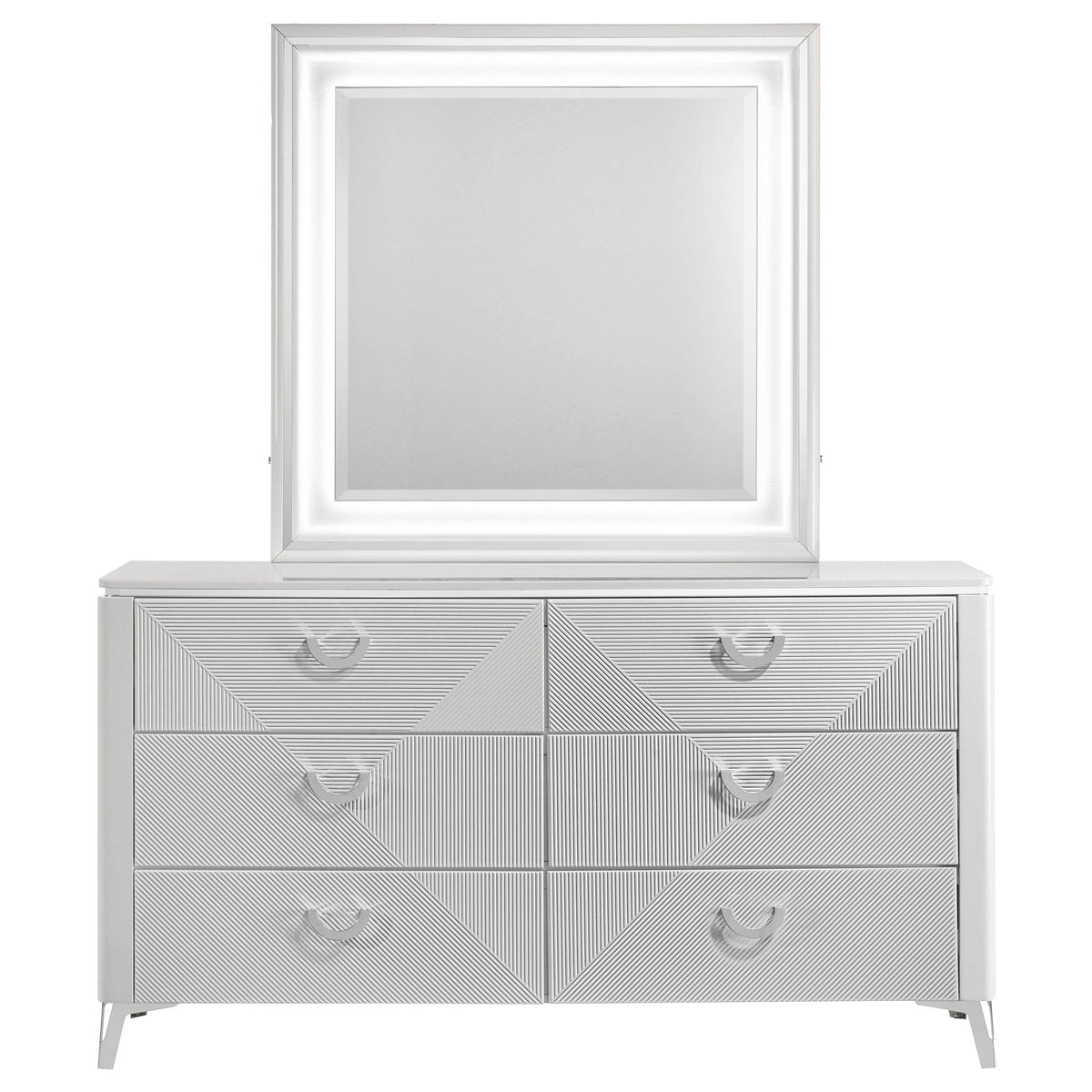 Cassia Dresser With Mirror in White High Gloss - Coaster Furniture
