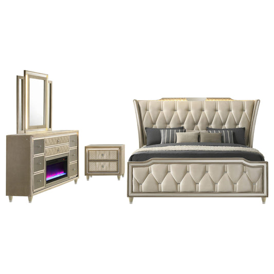 Lorient Queen 4-Piece Set in Ivory / Camel - Coaster Furniture