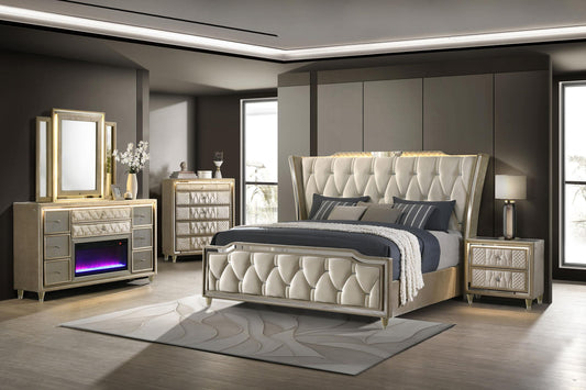 Lorient Queen 5-Piece Set in Ivory / Camel - Coaster Furniture