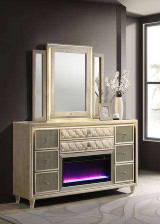 Lorient Dresser With Mirror in Ivory / Camel - Coaster Furniture