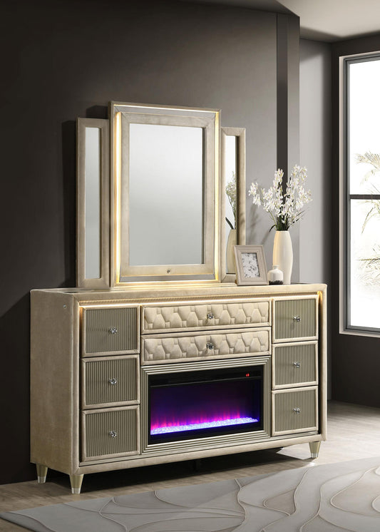 Lorient Dresser With Mirror in Ivory / Camel - Coaster Furniture