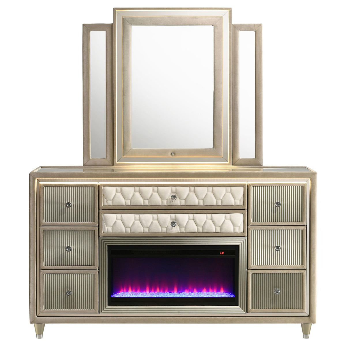 Lorient Dresser With Mirror in Ivory / Camel - Coaster Furniture