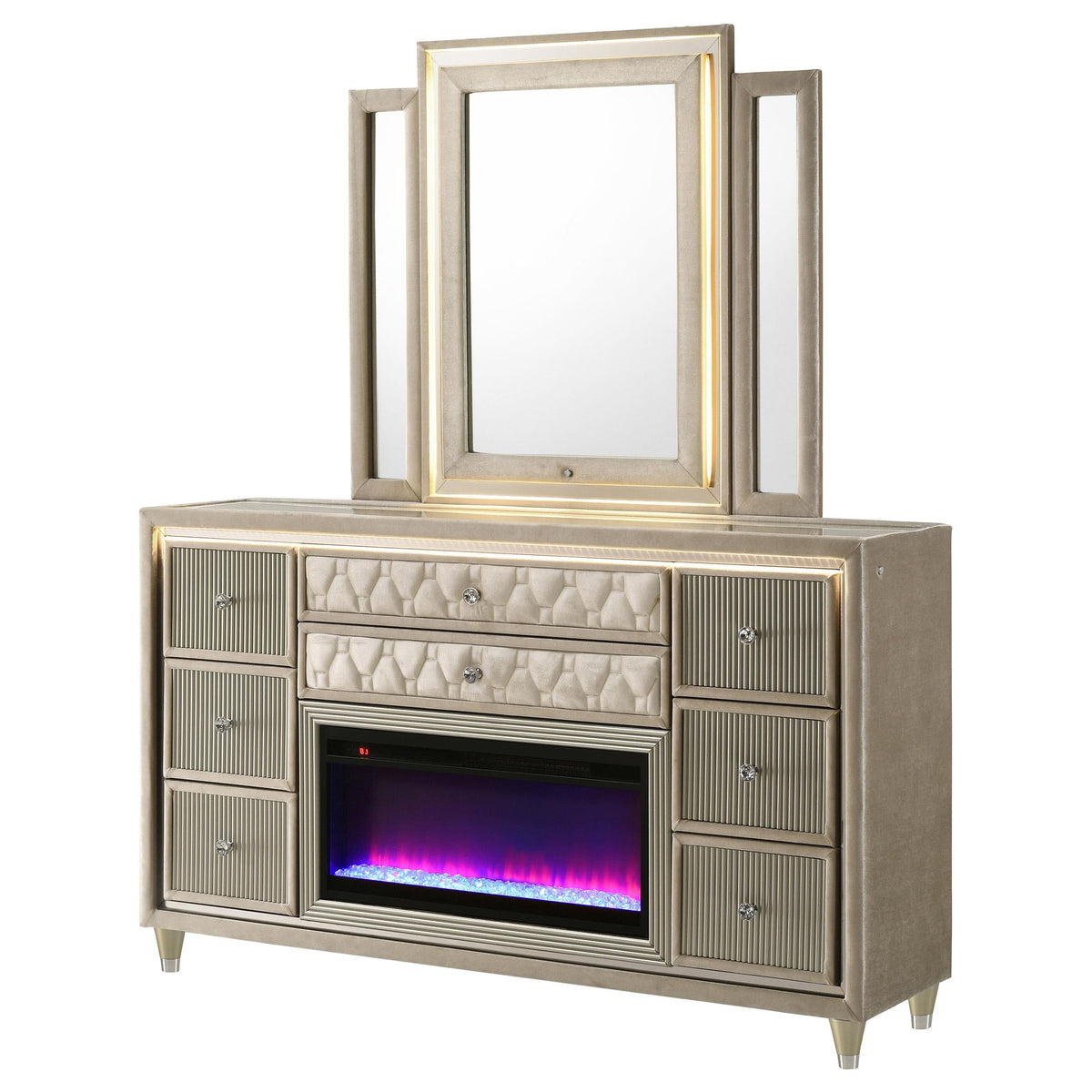 Lorient Dresser With Mirror in Ivory / Camel - Coaster Furniture