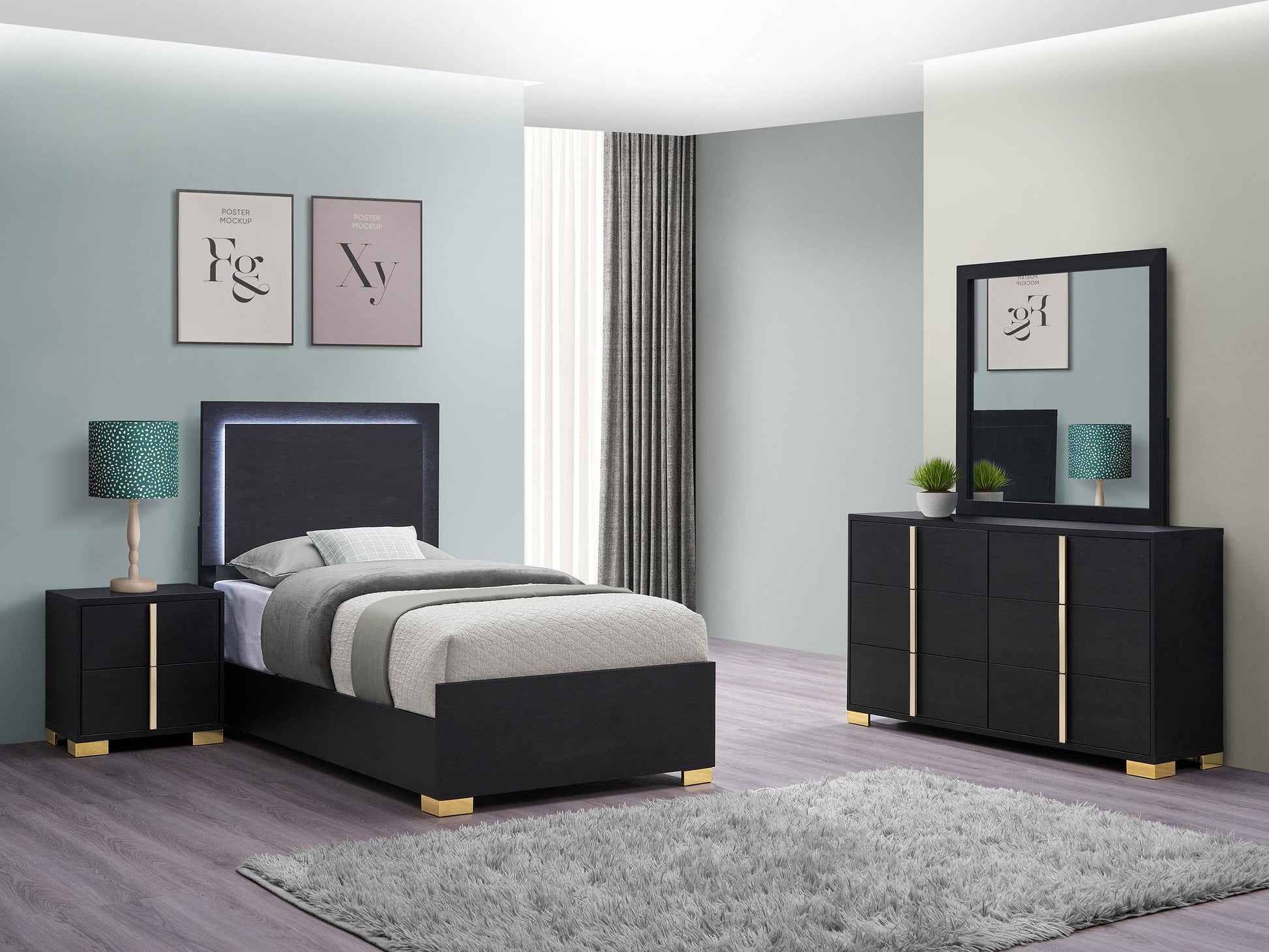 Marceline Twin Bed 4-Piece Set - Black