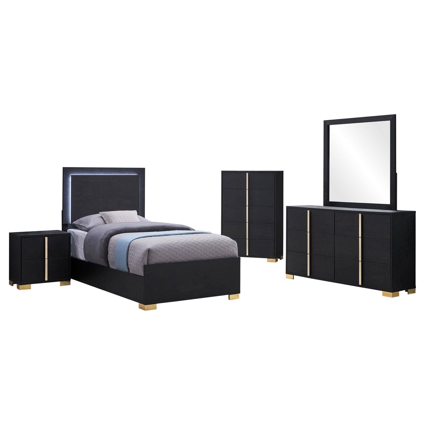 Marceline Twin Bed 5-Piece Set - Black
