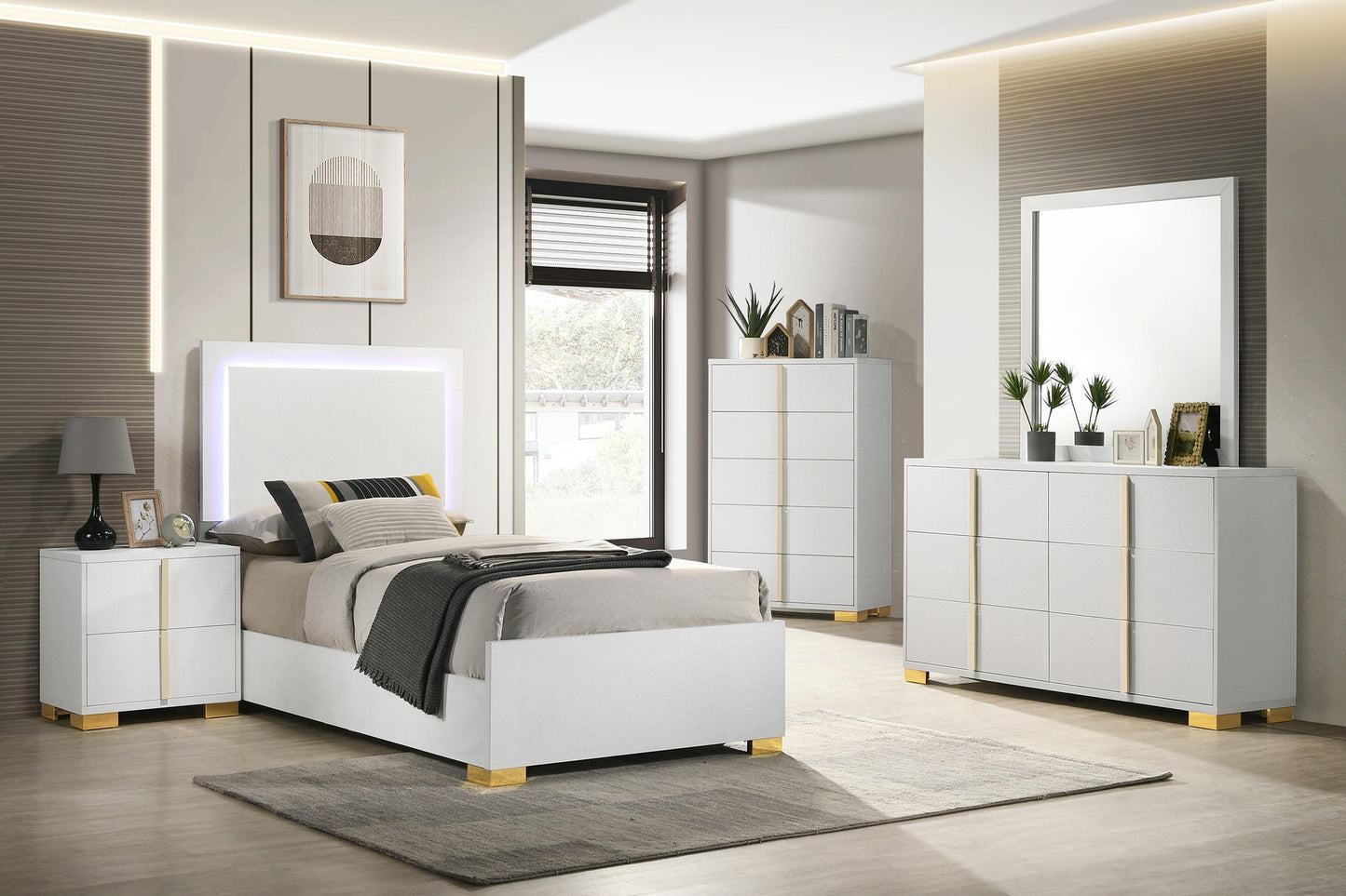 Marceline Twin Bed 5-Piece Set - White