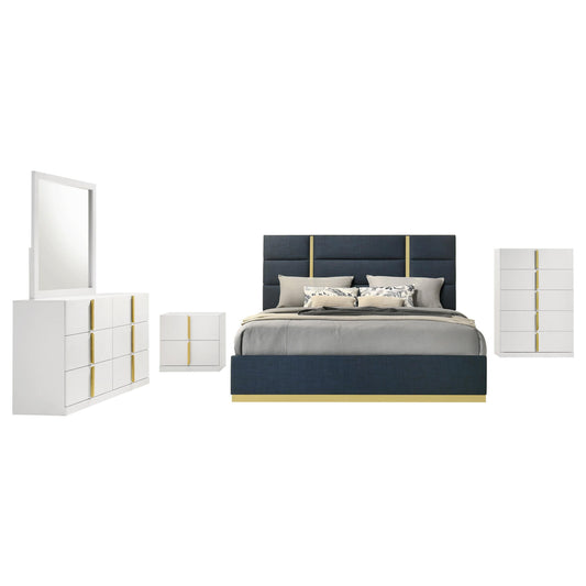 Ines E King 5-Piece Set in White High Gloss - Coaster Furniture