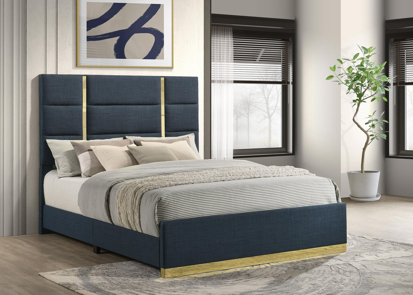 Ines Queen Bed - Navy