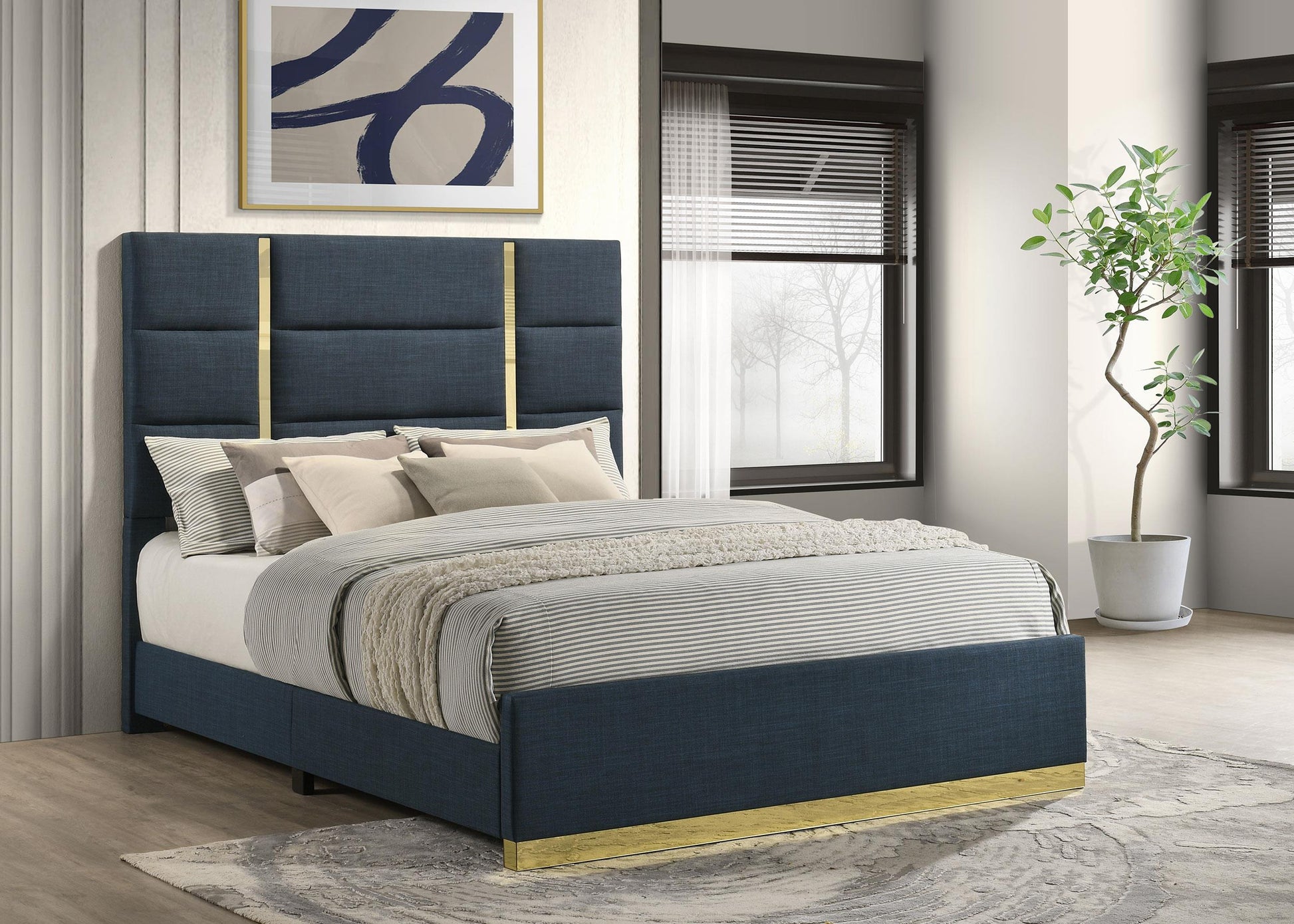 Ines Queen Bed - Navy