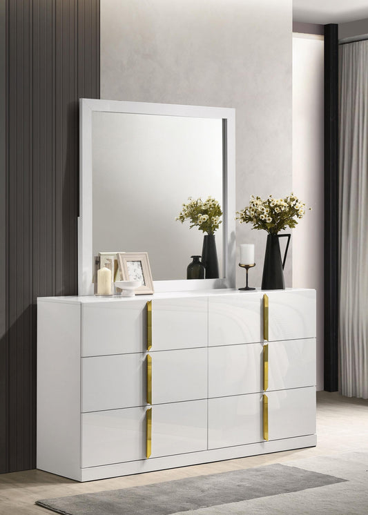 Ines Dresser With Mirror in White High Gloss - Coaster Furniture