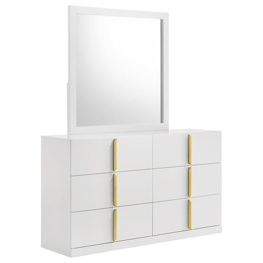 Ines Dresser With Mirror in White High Gloss - Coaster Furniture