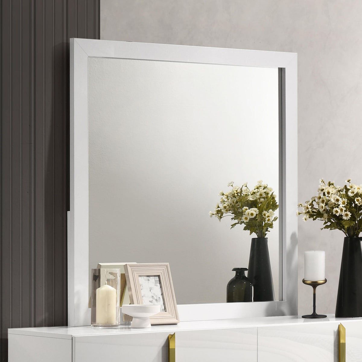 Ines Dresser Mirror in White High Gloss - Coaster Furniture