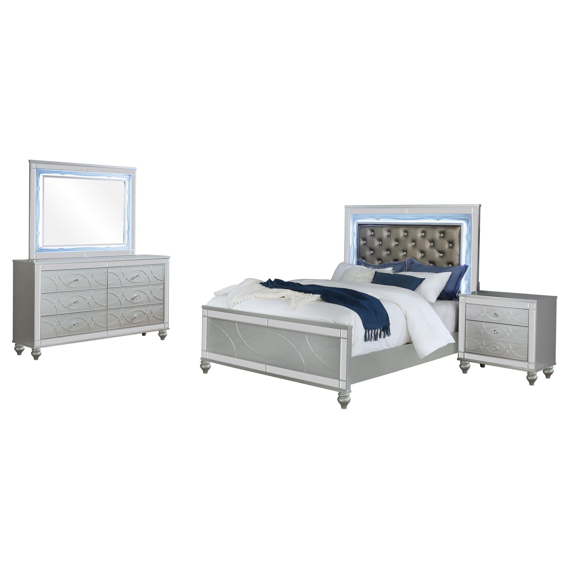 Gunnison Bed 4-Piece Set in Silver Metallic